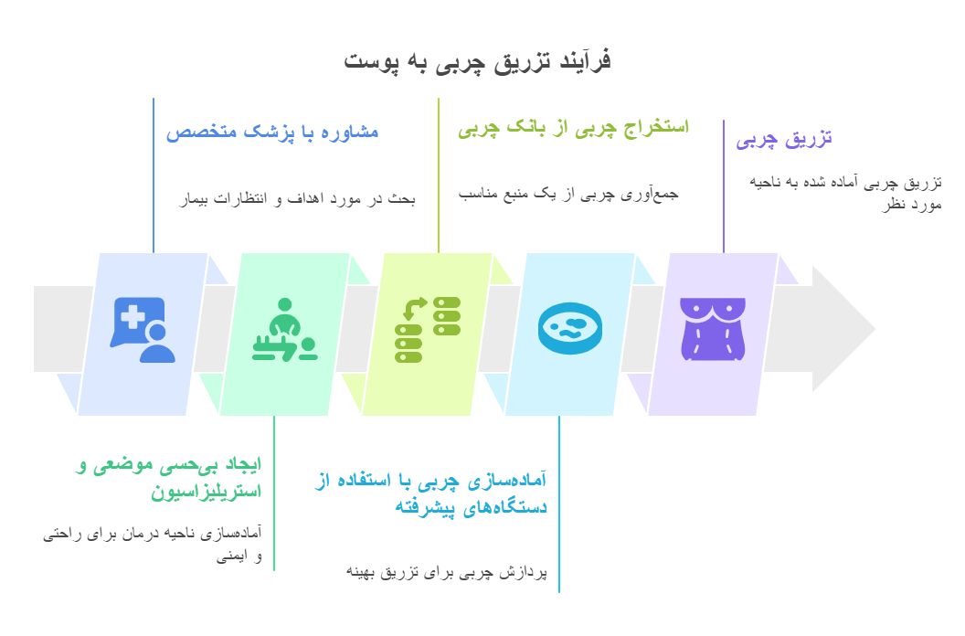 تزریق چربی به پوست شامل ۵ مرحله اساسی است